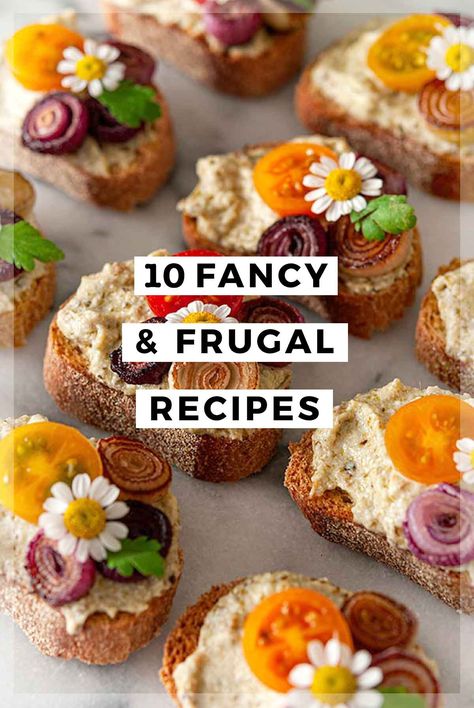 These fancy and frugal recipes cost $25 or less to make, and sometimes much less, and are perfect for elegant entertaining on a tight budget! Elegant Tea Sandwiches, Fancy Finger Foods For Party, Elegant Tea Party Food, Party Canapes Ideas, Easy Italian Breakfast Recipes, Garden Food Party, Afternoon Tea Food Ideas, Cheap Hors D’oeuvres, Fancy Snacks Appetizers