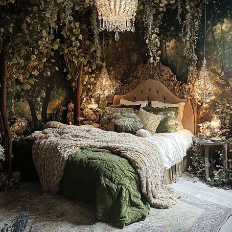 Elven Bedroom Ideas, Elvish Bedroom Ideas, Elvish Bedroom, Lotr Bedroom, Elf Bedroom, Elven Bedroom, Wizard House, Bedroom Decor Dark, Dream Bedroom Inspiration