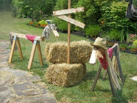 Party - saw horses Cowboy Birthday Party Decorations, Saw Horse, Wild West Party, Western Birthday Party, Country Party, Cowboy Birthday Party, Western Birthday, Western Theme Party, Cowgirl Birthday Party