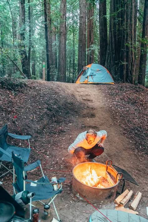 Jeremy tending the campfire on a camping trip in Big Sur, California Big Sur Camping, Camping Photos, Los Padres National Forest, Camping Photo, Solo Camping, California Camping, Big Sur California, Camping Guide, Camping Chair