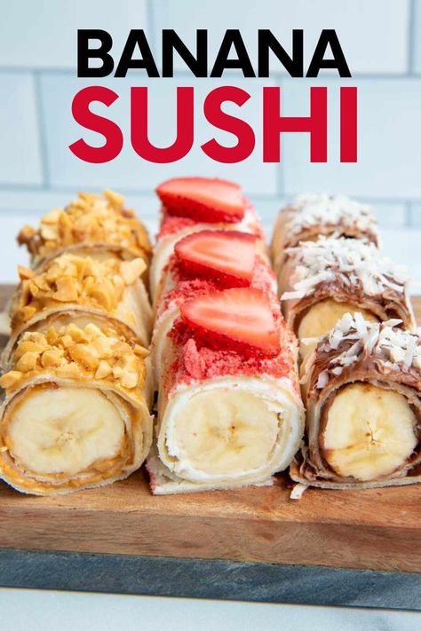 Chocolate Sushi, Sushi Dessert, Fruit Sushi, Banana Sushi, Easy Snacks For Kids, Diy Snacks, Snacks To Make, Snacks Saludables, Easy Snack Recipes