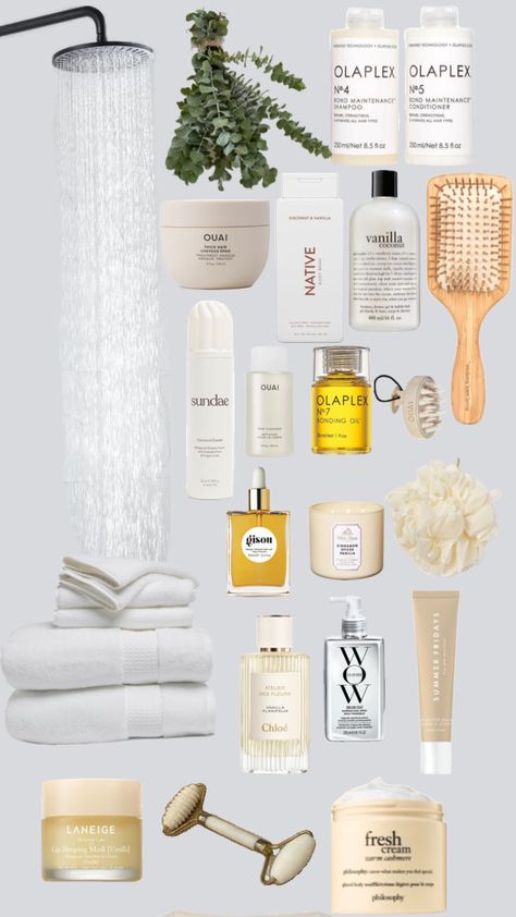 Luxury Shower Products, Everything Showers Aesthetic, That Girl Essentials, Everything Shower List, Shower Products Aesthetic, Best Shower Products, Aesthetic Shower Products, Everything Shower Routine, Healthy Hair Routine