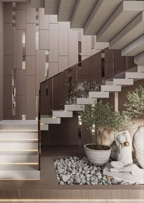 (2) Facebook Staircase With Courtyard Design, Staircase Wall Tiles Design, Staircase Wall Design Modern Luxury, Double Height Staircase Wall Design, Staircase Wall Design Modern, Stairs Wall Design, Staircase Wall Design, درابزين السلم, تحت الدرج