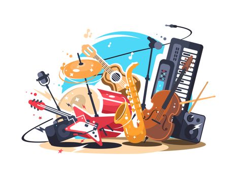 Great work from a designer in the Dribbble community; your best resource to discover and connect with designers worldwide. Piano Play, Vintage Violin, Musical Instruments Drawing, Jazz Instruments, Guitar Illustration, Doodle Wall, Instruments Art, Music Illustration, Sound Speaker