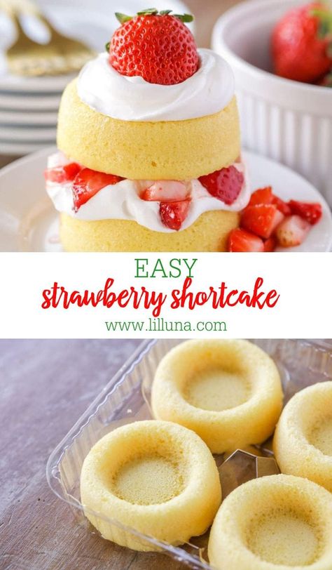 Strawberry Shortcake Classic, Strawberry Shortcake Station, Fun Strawberry Desserts, Shortbread Strawberry Shortcake, Frozen Strawberry Shortcake Dessert, Mini Strawberry Shortcake Recipe, Easy Desserts Individual, Easy Strawberry Shortcake Cupcakes, Easy Homemade Strawberry Shortcake