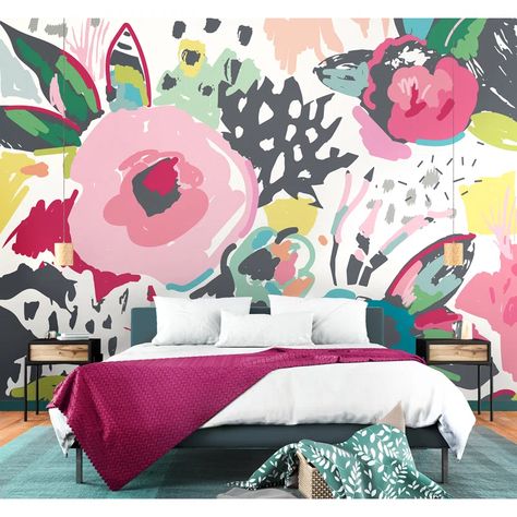 Winston Porter Marshelle Floral Wall Mural | Wayfair Floral Wall Mural, Navy Blue Walls, Blue Origin, Indoor Design, Diy Wallpaper, Raspberry Pink, Wallpaper Direct, Pink Abstract, Wallpaper Online