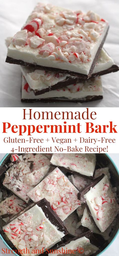 homemade peppermint bark recipe that's vegan Dairy Free Christmas Treats, Vegan Peppermint Bark, Dairy Free Dessert Christmas, Gluten Free Christmas Baking, Gluten Free Christmas Treats, Dairy Free Christmas Cookies, Gluten Free Christmas Desserts, Peppermint Bark Recipe, Homemade Peppermint Bark