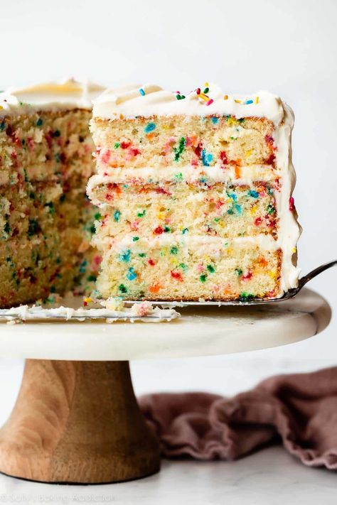 Confetti Layer Cake (Recipe + Video) - Sally's Baking Addiction Confetti Birthday Cake Recipe, Pinata Cake Recipe, Confetti Cake Recipes, Sally's Baking, Confetti Cake, Funfetti Cake, Sprinkle Cake, Creative Birthday Cakes, Birthday Cake Recipe