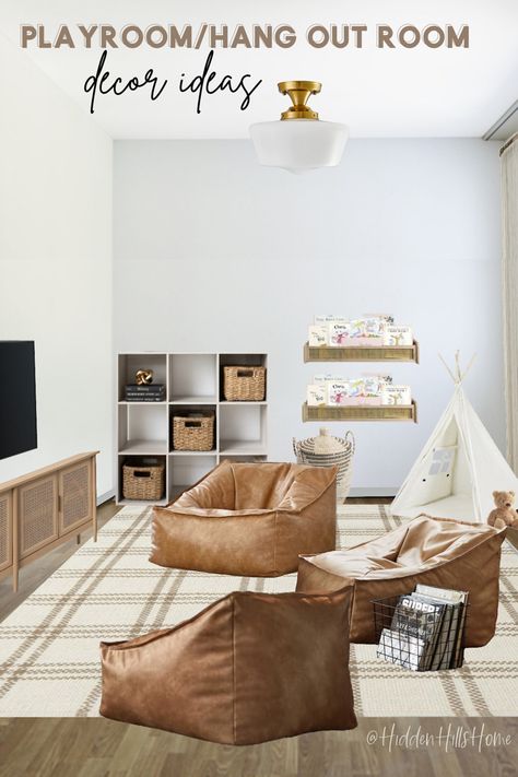 Kids playroom and hang out room decor ideas! Kids play room mood board Bonus Room Movie Room, Ideas For Bonus Room In House, Teenage Playroom, Teen Playroom Ideas, Kids Media Room, Bonus Room Playroom, Teen Playroom, Playroom Lounge, Kids Hangout Room