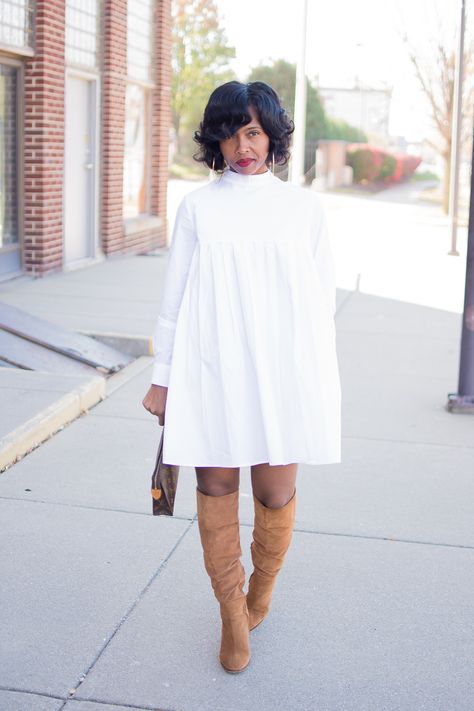 Sweenee Style, Indianapolis Style Blog, Fall Outfit Idea, WHite Shirt Dress, Denim Poncho