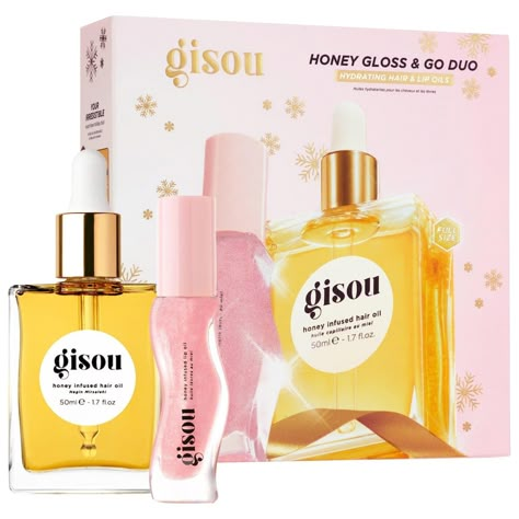 Shop Gisou's Honey Gloss & Go Duo Value Set at Sephora. This set has a Honey Infused Hair Oil and Lip Oil. Honey Infused Hair Oil, Infused Hair Oil, Things I Want For Christmas, Christmas List Ideas, Xmas Wishlist, Gloss Labial, Honey Hair, Beauty Wishlist, Hydrate Hair