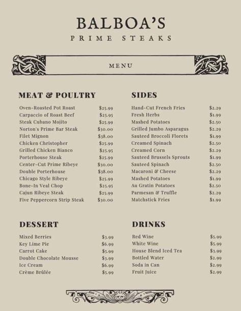 French Restaurant Menu, Restaurant Fancy, Steak Menu, Template Menu, Porterhouse Steak, Prime Steak, Food Menu Template, Fast Food Menu, Menu Design Template