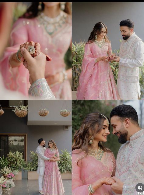 Poses For Engagement Pictures Indian Family, Couple Engagement Outfit Ideas, Engagement Photo Indian, Engagement Couple Pics Indian, Poses For Wedding Pictures Indian, Couple Picture Collage Ideas, Engagement Indian Outfit Couple, Engagement Dress Indian Couple, Bridal Engagement Poses