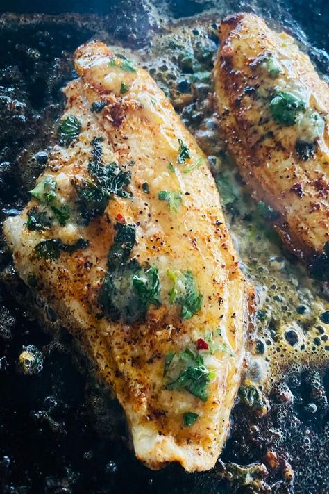 Fish cooking on the griddle with garlic herb butter Blackstone Bbq Chicken, Grilled Catfish Recipes, Healthy Blackstone Griddle Recipes, Blackstone Bbq, How To Cook Catfish, Bbq Chicken Bites, Catfish Fillets, Fresh Fish Recipes, Grilled Catfish