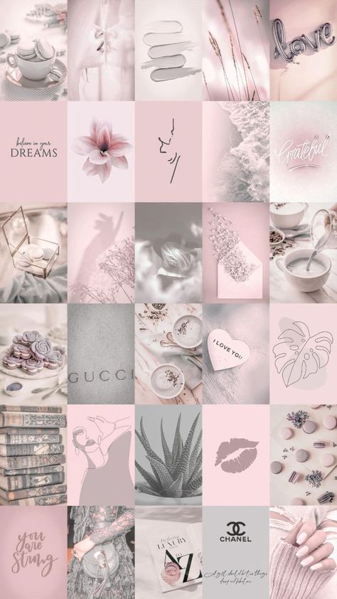 Pink Grey Bedroom, Bedroom Picture Wall, Picture Wall Collage, Soft Pink Photo, Spice Up Your Room, Pink And Grey Wallpaper, Storybook Cosmetics, Rose Gold Aesthetic, Photo Rose