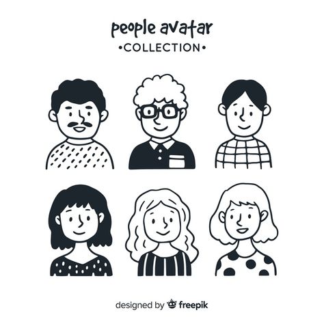 People avatar collection Free Vector Cute People Sketches, Cute Person Drawing, Cute People Drawing, Person Doodle, Drawing Person, People Avatar, Face Doodles, Colourful Clothes, Doodle People