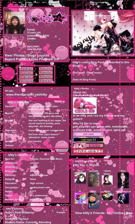 Tumblr Pages Layout, My Space Profile Layout, Everskies Profile Layout Ideas Codes, Emo Hello Kitty Wallpaper, Myspace Nostalgia, Everskies Layout, Scenecore Background, Emo Hello Kitty, Princess Hello Kitty