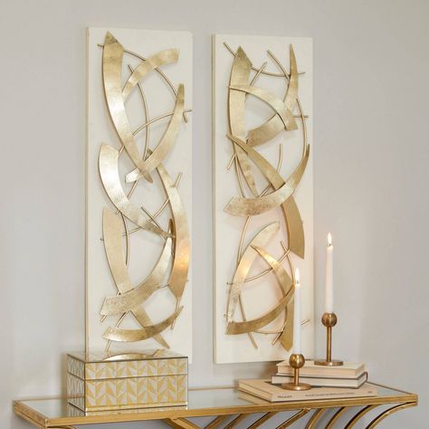 Create a balanced space in the most creative way with this expertly crafted wall decor for captivating focal point. Showcase your personality and turn your walls into an art gallery with this captivating wall decor. Give your home a striking look with this set of remarkable white and gold rectangular accent pieces that will provide your wall a fine decoration worth to your place. This item ships in 1 carton. Can be hung vertically using the keyholes on the back; nails and screws not included. Su Dimensional Wall Decor, Gold Living Room, Diy Backsplash, Salon Suites, Dimensional Wall, Timeless Decor, Abstract Wall Decor, Contemporary Wall Decor, Wall Decor Set