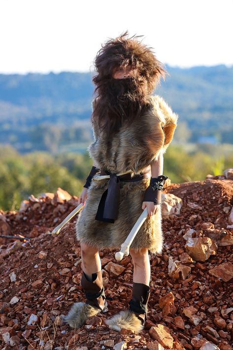 Caveman Shoes, Stone Age Kids Costume, Stone Age Diy Costume, Caveman Costume Diy, Cave Man Costume, Cave People Costumes Halloween, Cavemen Costumes, Caveman Outfit, Caveman Family Costume