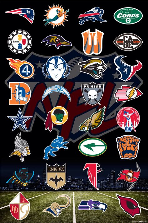 Superhero NFL Nfl Super Bowl History, Nfl Football Logos, Nfl Logos, Nfl Football Art, Sneakers Jordan, Sports Posters, Nfl Photos, Lions Football, Football Team Logos