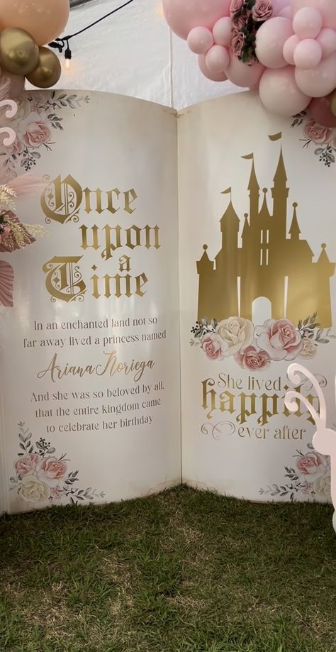 Princess 15 Theme, Disney Castle Baby Shower, Sleeping Beauty Quinceanera Theme Decorations, Once Upon A Time Quinceanera Theme, Once Upon A Time Party Theme, Cincoñera Ideas, Aurora Birthday Party Ideas, Princess Backdrop Ideas, Once Upon A Time First Birthday Theme