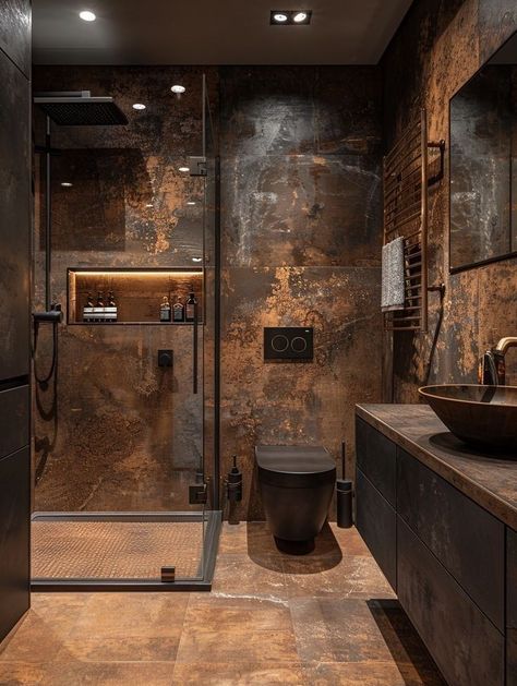 Dry And Wet Bathroom, Small Bathroom And Toilet Design, Bathroom Vanity Fancy, Old Home Style, Black House Theme, Textured Wall Bathroom, Bathroom Wood And Black, Bathroom Italian Style, Small Toilet And Bathroom Design