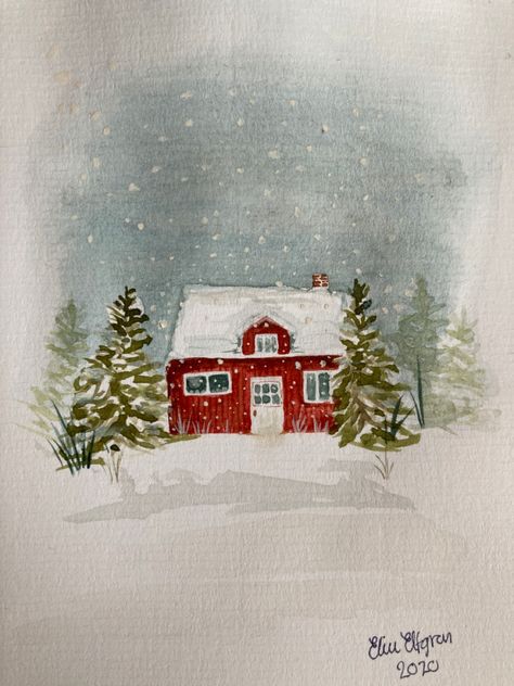 Christmas Cottage Painting, Christmas Drawing House, Vintage Christmas Watercolor, Winter Watercolor Art, Watercolor Paintings Christmas Cards, Painted Christmas Cards Watercolors, Watercolor Paintings Winter, Christmas Cards Aquarel, Watercolor Paintings Christmas