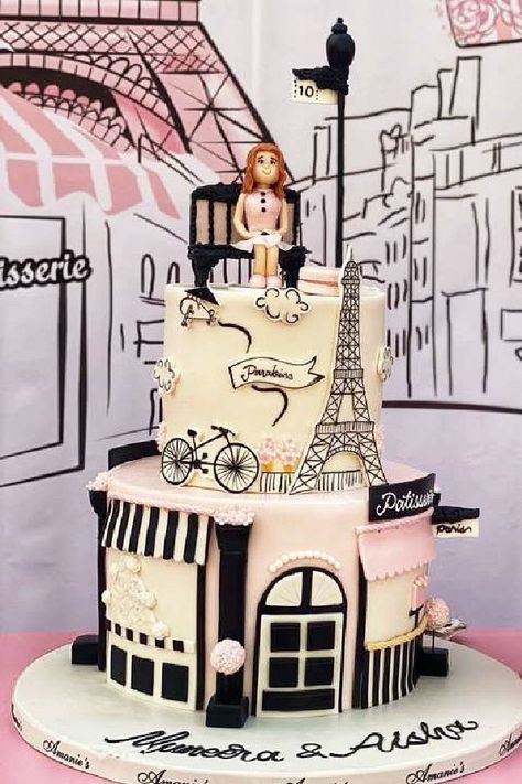 Fashion Birthday Party Ideas, Paris Theme Birthday Cake, Paris Cake Ideas, Paris Bday Cake, French Birthday Cake Paris Theme, Parisian Cake, Paris Birthday Cakes, Parisian Birthday, Parisian Birthday Party