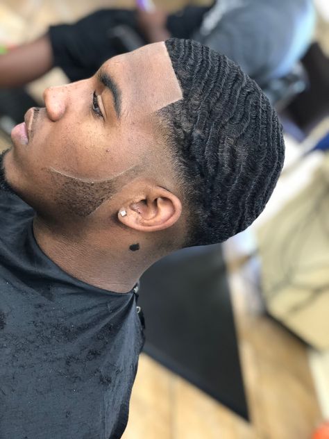 Taper Fade Haircut Black Waves, Waves Taper Fade, Drop Fade Waves, Waves Drop Fade, Drop Fade With Waves, 360 Waves Men Taper, Bald Fade With Waves, Hair Twist Curls, Black Hair Fade