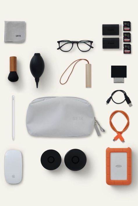 A collection of sustainable accessories by Urth Tech Pouch, Tech Bag, All The Small Things, Laptop Charger, Sustainable Brand, Mirrorless Camera, Documentary Photography, Guilt Free, Accessory Organization