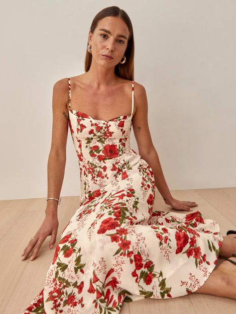 Summer Wedding Outfits, Garden Dress, Reformation Dress, Wedding Guest Outfit Summer, Dress Spaghetti, Floral Fashion, Floral Dresses, Floral Dress Summer, Midi Length Dress