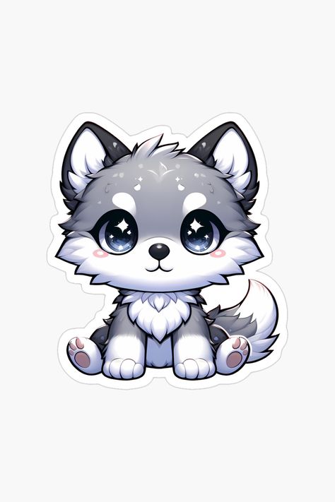 Cute Chibi White Wolf Sticker Kawaii Wolf Drawing, Cute Wolf Stickers, Cute Chibi Animals, Chibi Wolf, Kawaii Wolf, Animal Chibi, Wolf Cute, Wolf Cartoon, Wolf Sticker