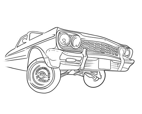 90s Lowrider Aesthetic, Lowrider Art Drawings Sketches, Lowrider Stencil, How To Draw A Lowrider Car, Low Rider Tattoo Design, Lowrider Tattoo Cars, Drawing Lowrider, Lowrider Drawings Easy, Lowrider Tattoo Designs