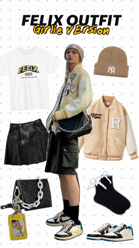 Felix Outfit, I Love Too Much, Love Too Much, Varsity Design, Stray Kids Outfits, Varsity Tees, Neat Casual Outfits, Pop Custom, Outfit Inspired