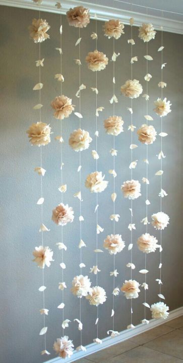 Curtain Backdrop Wedding, Flower Petals Wedding, Bridal Shower Backdrop, Curtain Backdrops, Flower Curtain, Wedding Backdrop Design, Wedding Petals, Bridal Shower Rustic, Rustic Bridal