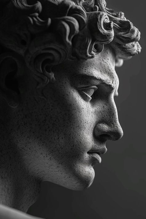 Greek Sculpture Black And White, Greek Art Statues, Black And White Drawing References, Statues Black And White, Greek God Statues Aesthetic, Greek Statue Sketch, Statues Reference, Black And White Reference Photos, Greek Statue Face