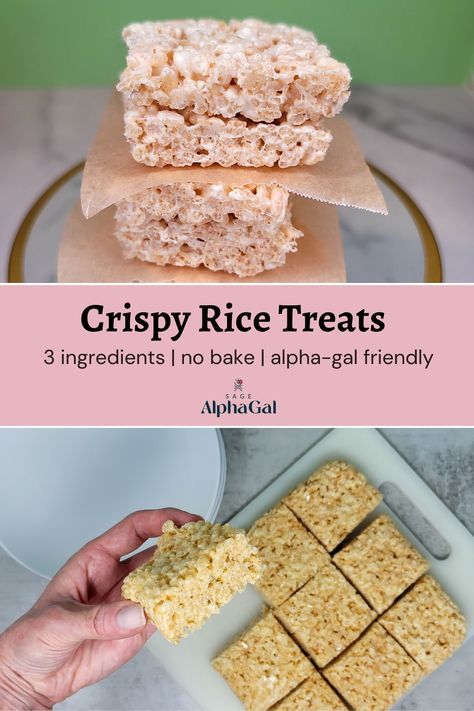 Alpha Gal Friendly Desserts, Alpha Gal Desserts, Alpha Gal Friendly Dessert Recipes, Alphagal Allergy Recipes, Alphagal Safe Recipes, Alpha Gal Dessert Recipes, Alpha Gal Friendly Recipes, Alpha Gal Recipes, Rice Crispy Squares