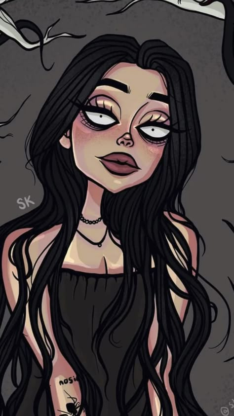 Bad Girl Aesthetic Art, Tim Burton Painting Ideas, Spooky Season Drawings, Dope Girl Art, Dark Art Sketchbook, Latina Cartoon Pfp, Tim Burton Art Style, Gothic Girl Art, Baddie Cartoon