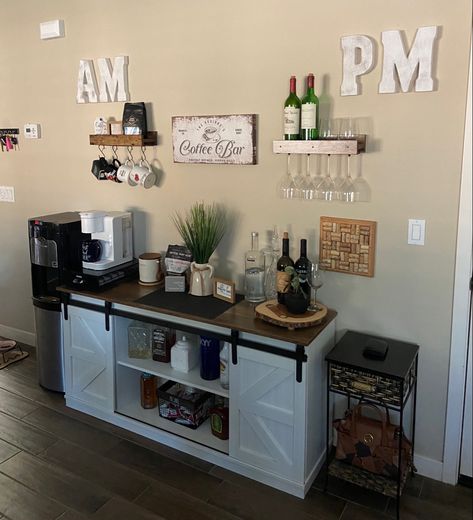 Coffee Alcohol Bar, Coffe And Wine Bar, Bar Design Home, Coffee Bar Ideas Kitchen Counter, Wine And Coffee Bar, Coffee/wine Bar, Wine Ideas, Coin Bar, Alcohol Bar