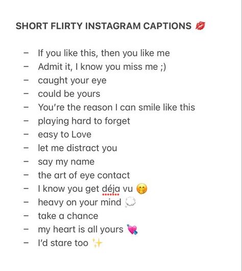 Instagram captions short/flirty 💋 Flirty Captain For Instagram, Flirting Instagram Captions, Insta Captions To Get His Attention, Hot Instagram Captions Ideas, Flirty Ig Notes, Flirting Captions For Instagram, Lovely Captions Instagram, Flirty Short Captions, Love Instagram Notes