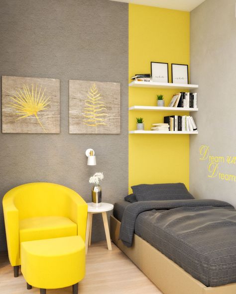 Black And Yellow Room Ideas, Grey And Yellow Bedroom Walls, Yellow Colour Bedroom Ideas, Yellow Room Color Scheme, Yellow Bedroom Color Scheme, Boys Yellow Bedroom, Bedroom Colors 2022 Trends, Yellow And Gray Bedroom Ideas, Gray And Yellow Bedroom Ideas