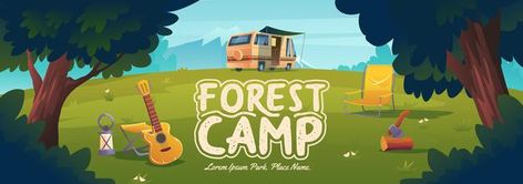 Forest camp poster with van chair and gu... | Free Vector #Freepik #freevector #banner #tree #travel #mountain Camp Poster, Adventure Logo Design, Forest Camp, Forest Silhouette, Adventure Logo, Colorful Mountains, Relaxing Outdoors, Landscape Concept, Forest Illustration