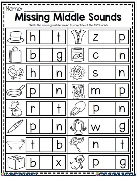 Letters And Sounds Worksheets, Blend Sound Worksheets, Cvc Missing Vowel Worksheet, Kindergarten Vowels Worksheets, Writing Words Kindergarten, Middle Vowel Sounds Worksheets, Missing Middle Sound Worksheets, Middle Sounds Kindergarten Free, Middle Sound Worksheets For Kindergarten