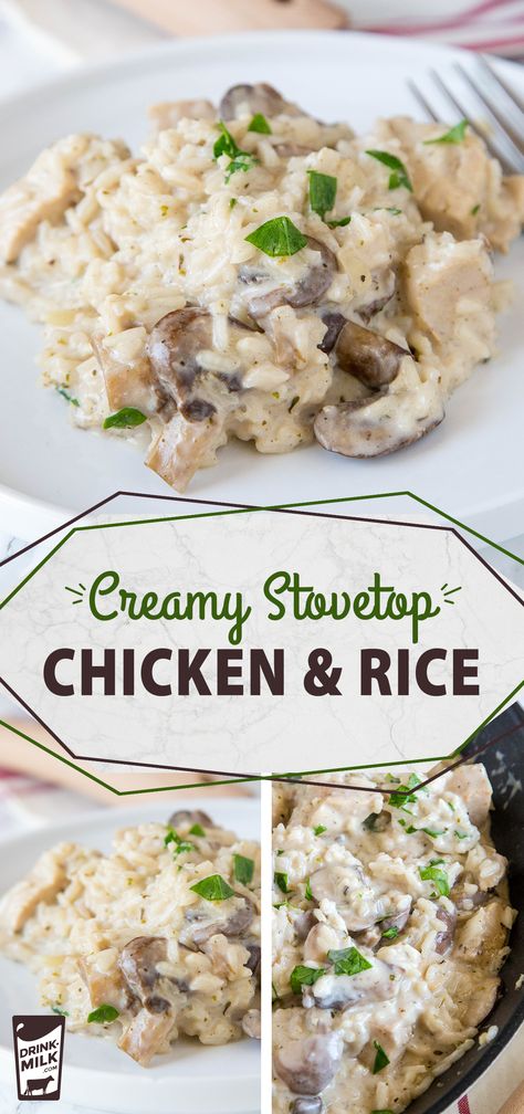 Stovetop Chicken And Rice, Chicken Mushroom Rice, Cream Of Mushroom Chicken, Stovetop Chicken, Creamy Chicken And Rice, Easy Chicken And Rice, Chicken And Mushroom, Rice Chicken, Creamy Rice