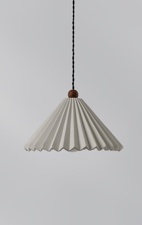 Ceramic Pleated Pendant with Walnut accents Pendant Lighting, Lampe Diy, Minimalist Beauty, Bath Tiles, Beautiful Lamp, Pool House, Beautiful Lights, Country House, Lamp Shade