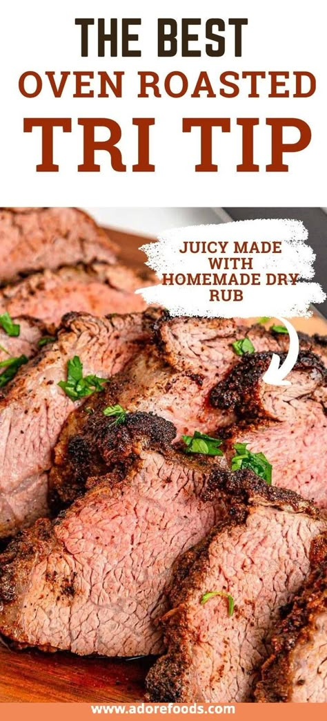 Best juicy Tri Tip recipe! If you've never had tri tip, you haven't lived! I will show you how to cook beef tri tip in the oven. It's SO easy and the flavor is unbeatable! Tritip Roast, Oven Roasted Tri Tip, Tritip Recipes, Tri Tip Steak Recipes, Tri Tip Roast, Sausage Meals, Pan Fry Steak, Cooking Tri Tip, Beef Tri Tip