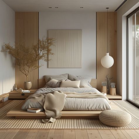 Japandi And Scandinavian Interior, Japandi Bedroom, Japandi Interior Design, Three Faces, Japandi Home, Japandi Design, Interior Design Per La Casa, Creative Bedroom, Bilik Tidur