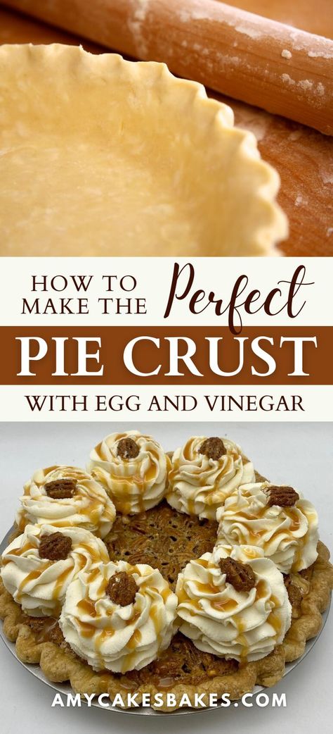 This easy-to-make Pie Crust is flexible and pliable when rolling out. It creates a tender, flaky crust. This pie crust with egg and vinegar comes out so tender and flaky, perfect for making pumpkin pies and other holiday desserts. Pie Crust With Egg, Pie Crust Recipe With Vinegar, Pie Crust With Vinegar, Vinegar Pie, Perfect Flaky Pie Crust, Pie Crust Uses, Angel Food Cake Desserts, Flaky Pie Crust Recipe, Egg Pie