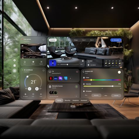 Smart Home visionOS by Offriginal for Orizon: UI/UX Design Agency on Dribbble Website Dashboard Design, Smart Home Dashboard, Brand Essence, Unique Website Design, Interactive Web Design, Ux Kits, Ui Design Dashboard, Mobile Application Design, Smart Home Control