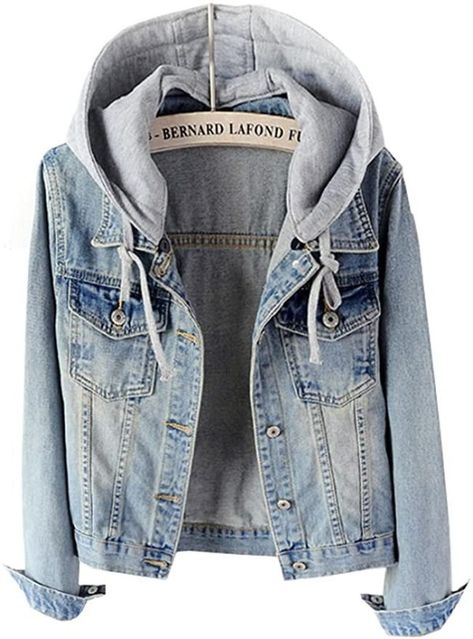 Amazon Outfits, Jaket Denim, Denim Jacket With Hoodie, Hooded Jean Jackets, Denim Jacket Short, Denim Coat Women, Denim Hoodie, Hooded Denim Jacket, Boyfriend Jean